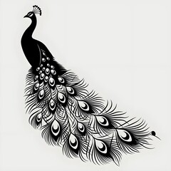 Peacock feather  illustration with floral and vintage ornamental design elements