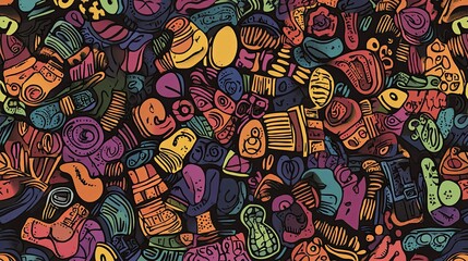 Naklejka premium Whimsical Doodle Composition with Varied Shapes and Vibrant Colors