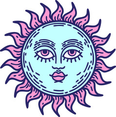 tattoo in traditional style of a sun with face