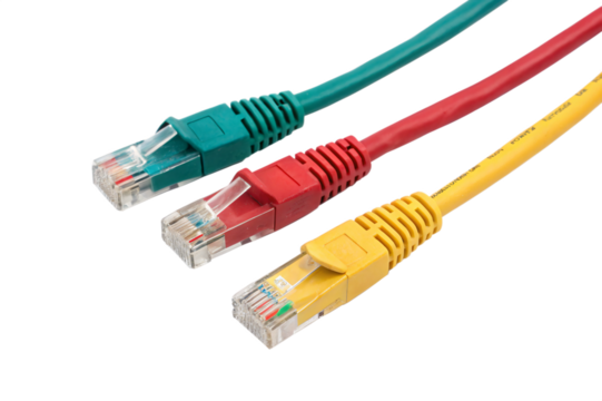 Colorful network cables, isolated PNG transparent background