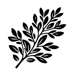 Black and White SVG of a Branch with Leaves