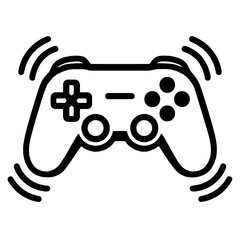 Outline Icon of a Gaming Controller with Vibration Waves - Representing Immersive Gaming Experience