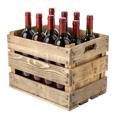 Wooden crate of red wine, isolated PNG transparent background