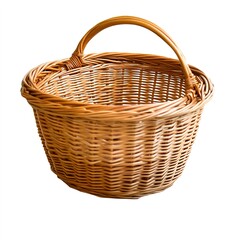 Obraz premium Empty wicker basket with handle isolated on white