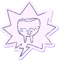 cartoon tooth with speech bubble distressed distressed old sticker
