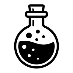 Chemistry Flask with Potion and Bubbles Solid Icon - Representing Experiments, Solutions, and Research