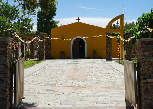 Yellow church in Huaco, San Juan province, Argentina