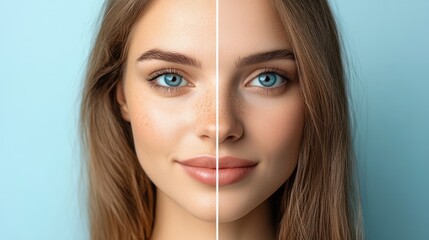Before and after comparison of facial complexion improvement.