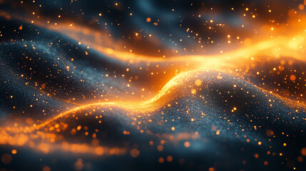 Golden Particle Flow on Dark Abstract Wave Background