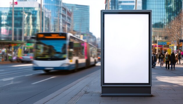An energetic downtown scene with an empty advertising billboard awaiting branding opportunities