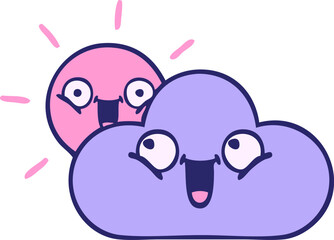 cute cartoon of a storm cloud and sun