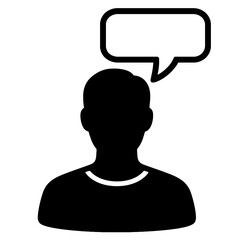 Person Silhouette with Empty Speech Bubble Outline Icon - Communication and Thought Symbol
