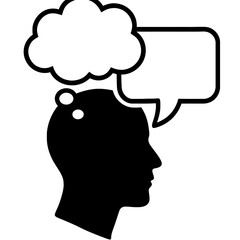 Human Head with Thought Bubble Outline Icon - Thinking, Idea, and Communication Symbol
