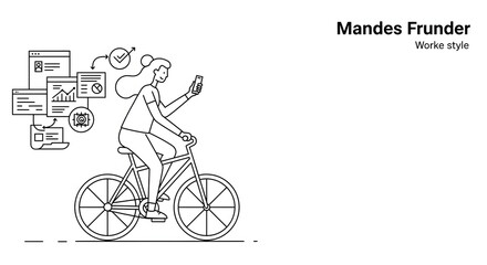 Woman Cycling Using Smartphone in Modern Work Environment with Digital Data and Charts