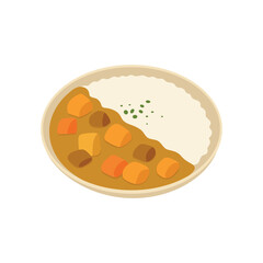 Japanese curry rice - kare raisu. This minimalist food icon is perfect for restaurant menus, culinary blogs, and digital design projects. Vector illustration isolated on a white background.