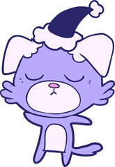 cute hand drawn line drawing of a dog wearing santa hat