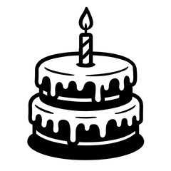 Birthday Cake with Dripping Icing and Candle Icon - Festive Celebration Dessert Symbol