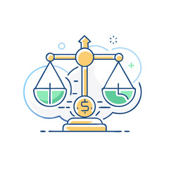 Balance scale with money and justice symbols—law, finance, or ethics theme.