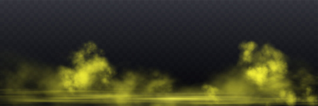 Realistic yellow smoke or haze, overlay effect on a transparent background. Hot fire and flame, magic fog, vapor on floor. Abstract vector illustration