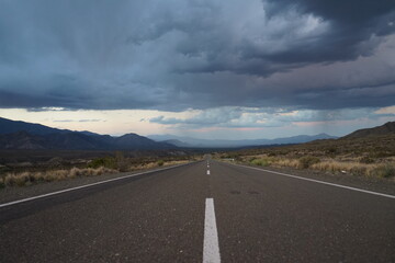 Road at sunset in the Andes, San Juan province, Argentina