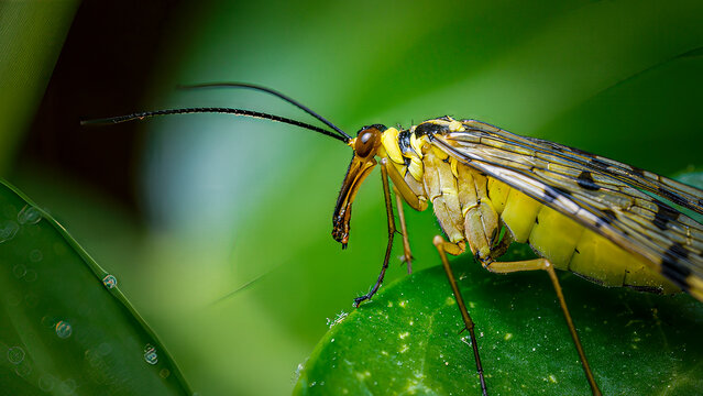 Female scorpionfly on a leaf