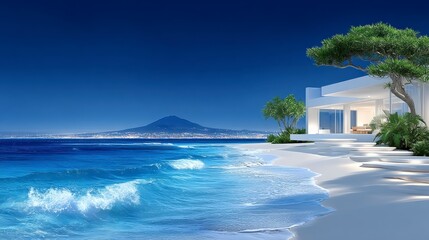 Fototapeta premium Serene Oceanfront Dream Home Modern Architecture Coastal Luxury