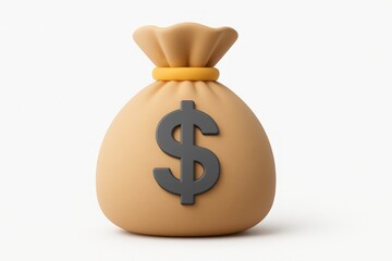 Money Bag with Dollar Sign on White Background Representing Finance, Savings, and Economic Security