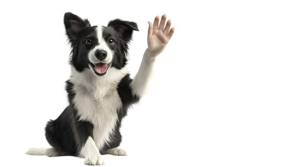 Fototapeta premium Border collie waving paw cute dog black and white pet friendly animal breed happy canine friend adorable