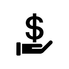 Black silhouette representing investment, salary, savings, or donation in a clean flat style.

