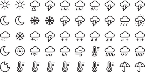 Fototapeta premium Minimal Weather Icons Set – Line Style Forecast Symbols for UI & Apps