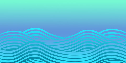 Abstract banner with waves in a beautiful pattern on a gradient  background, sea an air in shades of blue, teal and turquoise. 