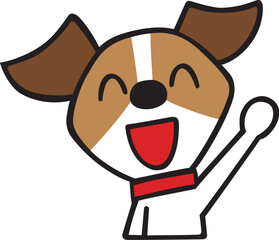 ジャックラッセルテリア犬キャラクター　手を上げて返事ポーズ