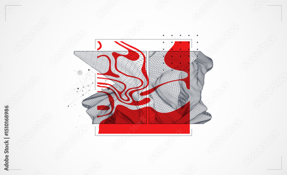 Aufkleber Abstract art wireframe background. Modern science or technology art elements. Surface illustration. Hand made vector.