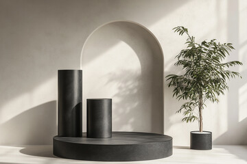 Modernistic display set using layered cylinder heights