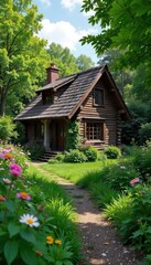 Rustic summer house nestled amongst lush greenery, perfect for a peaceful getaway Enjoy the tranquility and natural beauty , architecture, windows
