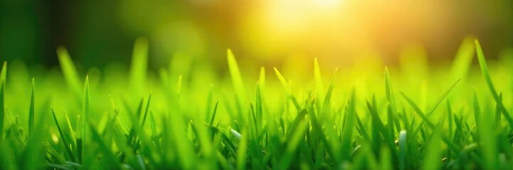 Fototapeta premium Vibrant green grass bathed in the warm sunlight of a clear day Perfect for backgrounds, websites, or nature-themed projects Lush, healthy blades stretch towards the sun , growth, vibrant, serenity