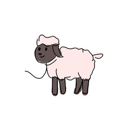 Minimalist Cartoon Sheep with Rope – Cute Qurban Animal Illustration