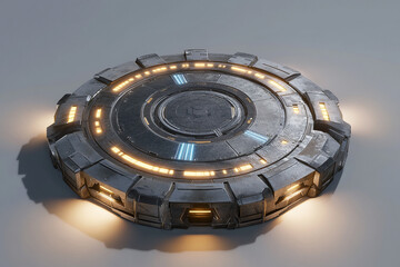 Circular sci-fi base with ambient lighting and shadows