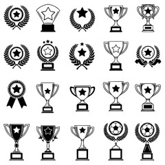 Collection of award winning sports trophies silhouette isolated on transparent background