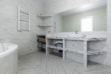 Modern White Bathroom Interior with Mirror