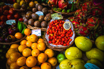 exotic fruits and a lively atmosphere at a vibrant tropical fruit market