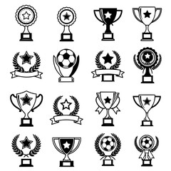 Collection of award trophies and laurels silhouette isolated on transparent background