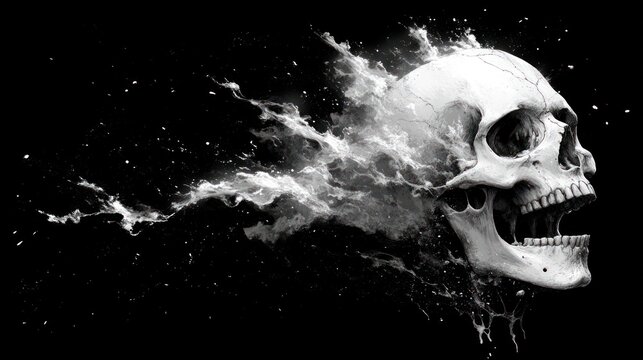 Skull exploding with liquid splash on black background (1) - Powered by Adobe