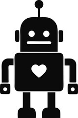 Robot With Heart Silhouette Vector Illustration 