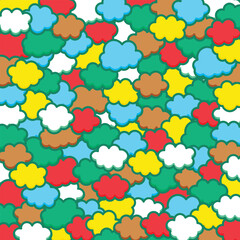 Fototapeta premium Cute clouds pop background material. Fluffy, soft, moist, Harajuku style, Christmas color. / かわいい雲のポップな背景素材 ふわふわ やわらかい しっとり 原宿系 クリスマスカラー