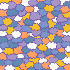 Cute clouds pop background material. Fluffy, soft, moist, Harajuku style, Halloween color. / かわいい雲のポップな背景素材 ふわふわ やわらかい しっとり 原宿系 ハロウィンカラー