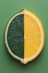 Divided citrus slice on green background