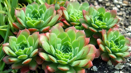Fototapeta premium Vibrant Green and Red Succulents Close Up