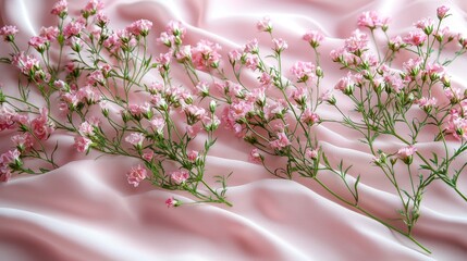 Delicate Pink Flowers on Soft Satin Fabric for Romantic Decor