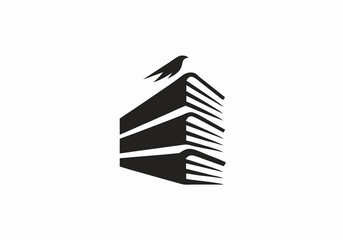 Stack of books bird silhouette logo design
